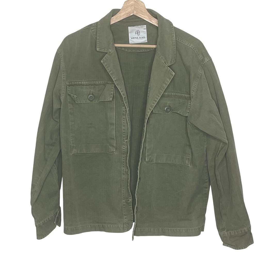 Anine Bing Swayer Military Shirt Spring Jacket Olive Green Size S/P